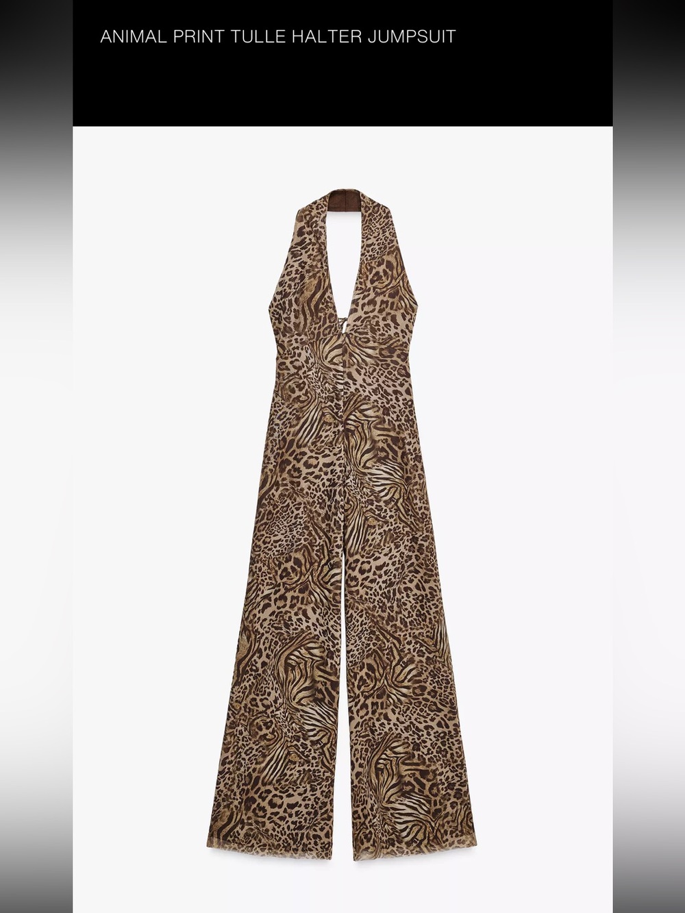 Zara Brown Animal-Print Halter Jumpsuit
